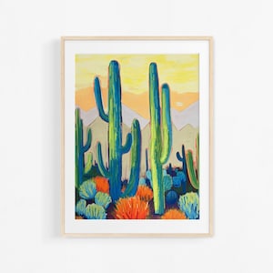 Kaktus. Gouachemalerei. Kaktus-Plakat. Blumenillustration. Buntes Poster.
