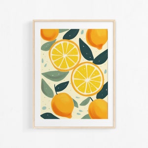 Citrus painting. Gouache fruit poster. Modern illustration. Colorful poster.