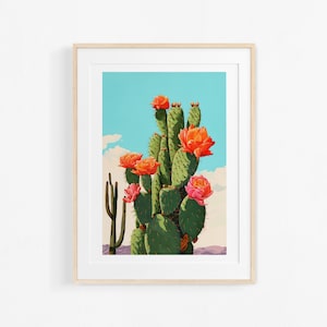 Kaktus. Gouachemalerei. Kaktus-Plakat. Blumenillustration. Buntes Poster.