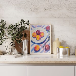 Acrylic fruit painting. Still life of plums. Interior decorative illustration. Colorful poster. image 2