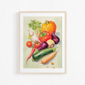 Gemüse. Acrylfarbe. Illustration von Gemüse. Buntes Poster für die Küche.