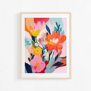 Gouache Flowers Painting, Colorful Botanical Art Print, Spring Flower Print, Colorful Art Print, Spring Floral Art Print, Wildflower Print