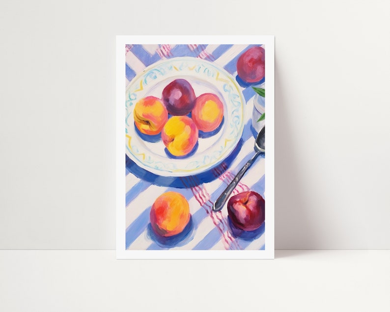Acrylic fruit painting. Still life of plums. Interior decorative illustration. Colorful poster. image 7