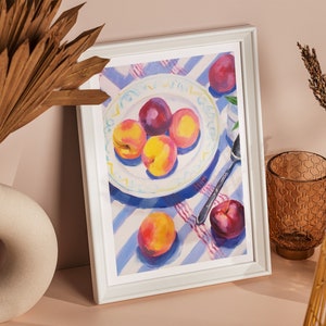 Acrylic fruit painting. Still life of plums. Interior decorative illustration. Colorful poster. image 3