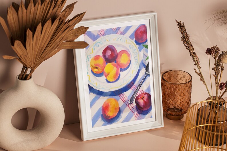 Acrylic fruit painting. Still life of plums. Interior decorative illustration. Colorful poster. image 3
