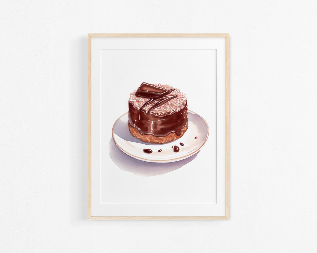 Watercolor Chocolate Fondant Cake Painting. French Pastries ...