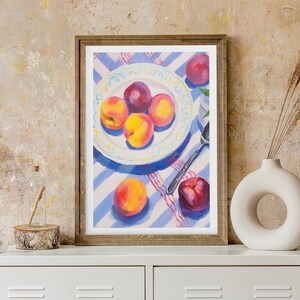 Acrylic fruit painting. Still life of plums. Interior decorative illustration. Colorful poster. image 4