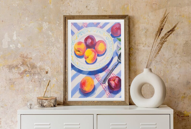 Acrylic fruit painting. Still life of plums. Interior decorative illustration. Colorful poster. image 4