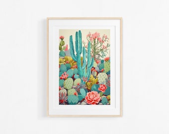 Cactus. Peinture à la gouache. Affiche de cactus. Illustration florale. Poster coloré.