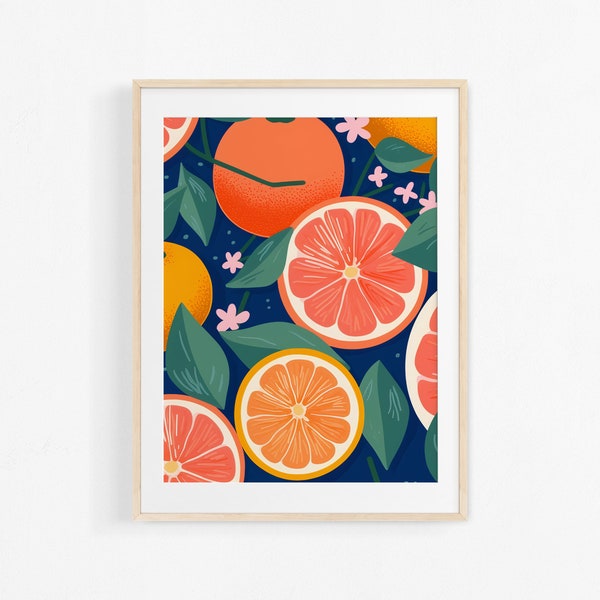 Painting of grapefruits. Gouache fruit poster. Modern illustration. Colorful poster.