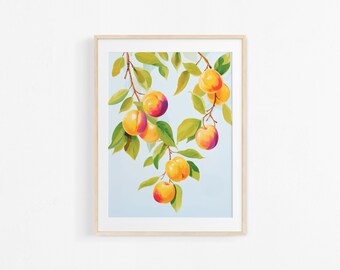 Peinture de mirabelles. Affiche de fruits à la gouache. Illustration moderne. Poster coloré.