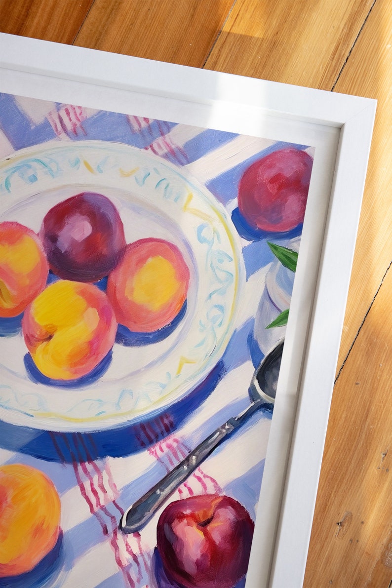 Acrylic fruit painting. Still life of plums. Interior decorative illustration. Colorful poster. image 6