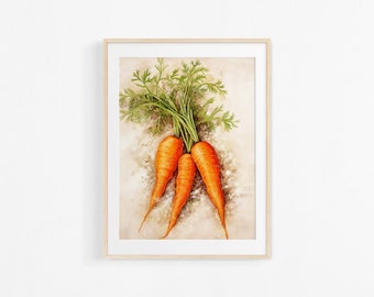Carrots. Watercolor painting. Illustration of vegetables. Colorful poster for kitchen.