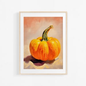 Pumpkin. Watercolor painting. Vegetable still life. Colorful poster for kitchen.