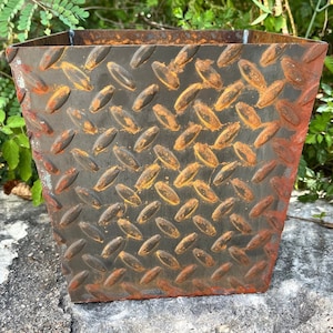 Patina Diamond Plate Metal Planter Pots