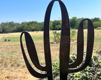 Metal Saguaro Cactus Garden Stake, Desert Cactus, Garden and Yard Art
