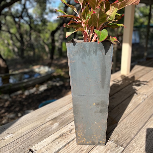 Tall Pedestal Metal Planter, Tapered Column Planter Pot