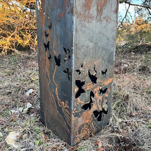 Swooping Butterfly Garden Column, Well Cover, Metal Yard Art, Outdoor Lantern