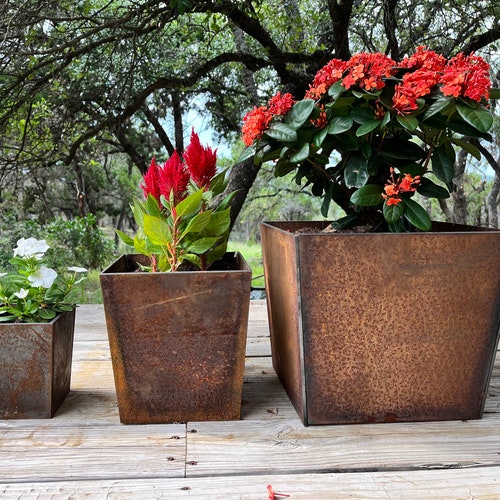 Patina Metal Planter Pots, Tapered - Etsy