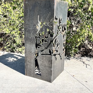 Tree Garden Column, Well Cover, Metal Yard Art, Outdoor Lantern image 2