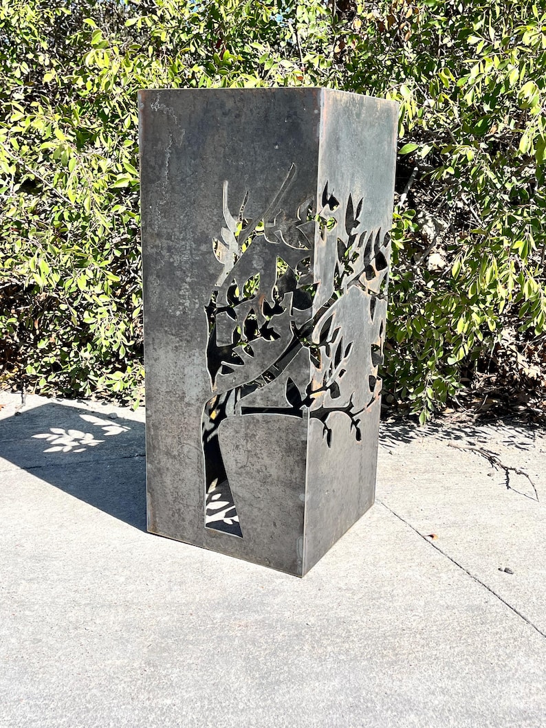 Tree Garden Column, Well Cover, Metal Yard Art, Outdoor Lantern image 2