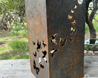 Butterfly Garden Column, Landscape Art, Steel Metal Art, Zen Garden