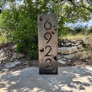 Butterfly Address Column, Address Sign, Lighted Garden Pillar