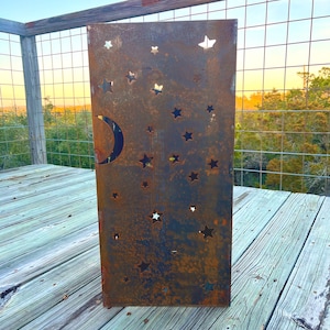 Moon and Stars Garden Column, Well Cover, Metal Yard Art, Outdoor Lantern