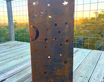 Moon and Stars Garden Column, Constellations, Landscape Art, Steel Metal Art, Zen Garden