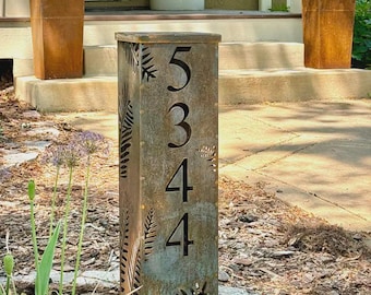 Fern Address Column, Address Sign, Lighted Garden Pillar