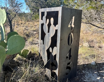 Prickly Pear Address Column, Address Sign, Lighted Garden Pillar