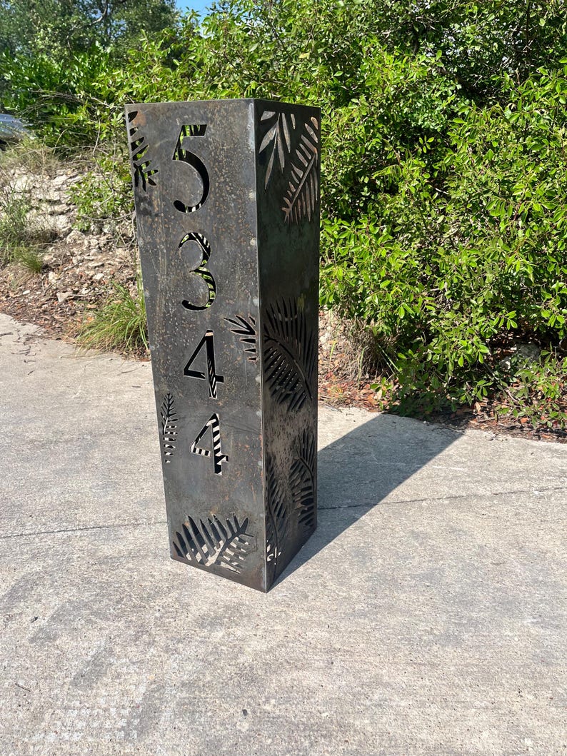 Fern Address Column, Address Sign, Lighted Garden Pillar - Etsy