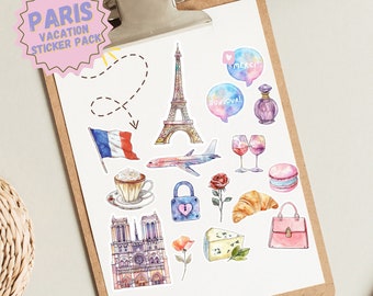 Hoja de pegatinas impermeables de París: pegatinas para diario de viaje