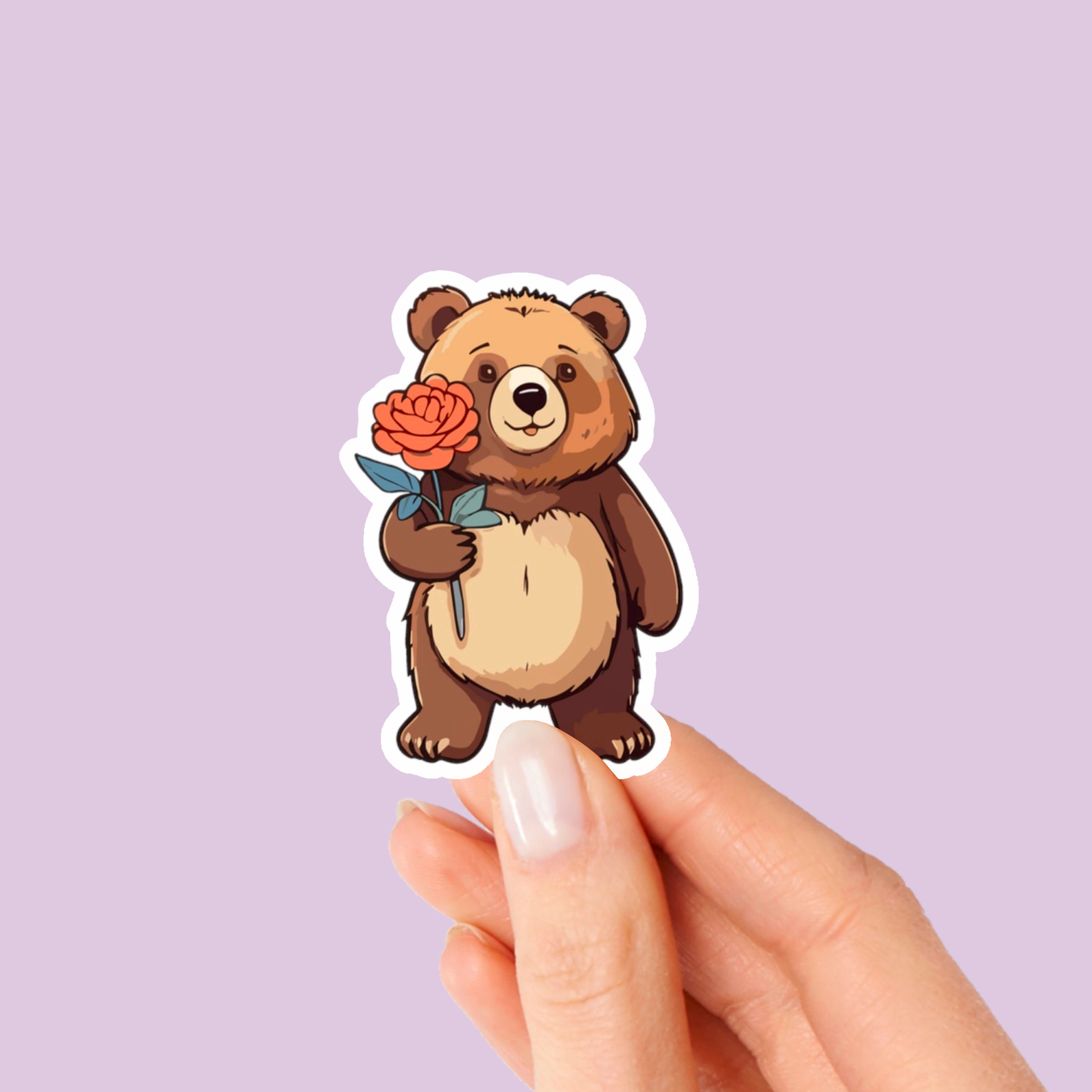 Buy Cute Bear With A Flower Vinyl Sticker | Teddy Bear Sticker