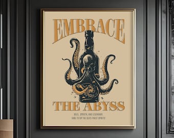 Bourbon printable wall art, Bourbon Lover gift, Man Cave Print, Bartender Gift, Bourbon Art, Kraken art, Octopus wall art, whiskey Wall Art