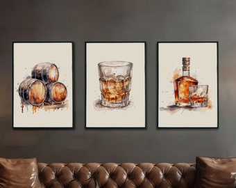3 Bourbon printable wall art, High Quality Art, whiskey Wall Art, Bourbon Lover gift, Home Office Wall Decor, Man Cave Print, Bartender Gift