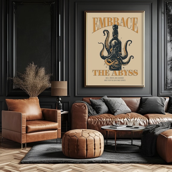 Bourbon printable wall art, Bourbon Lover gift, Man Cave Print, Bartender Gift, Bourbon Art, Kraken art, Octopus wall art, whiskey Wall Art