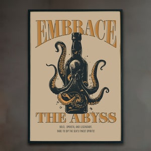 Bourbon printable wall art, Bourbon Lover gift, Man Cave Print, Bartender Gift, Bourbon Art, Kraken art, Octopus wall art, whiskey Wall Art image 2