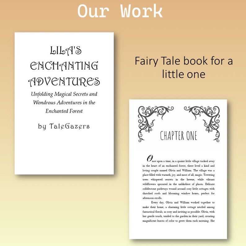 May include: A book cover with a whimsical illustration of a village nestled in a forest. The title is "LILA'S ENCHANTING ADVENTURES" and the subtitle is "Unfolding Magical Secrets and Wondrous Adventures in the Enchanted Forest". The book is by Tale Gazers.