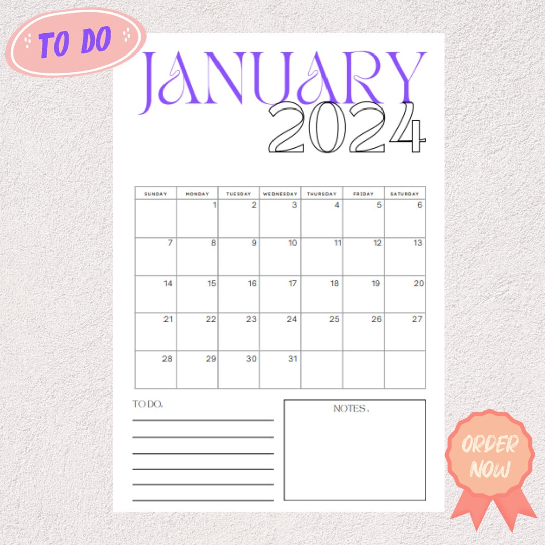 Printable 2024 Calendar Monthly Planner - Etsy