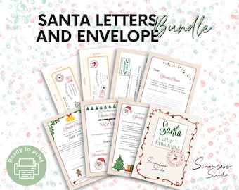 Bundel met kerstmanbrief en envelop | Afdrukbaar pakket, certificaat Nice List, brieven van + van, afdrukbaar kerstfeest voor kinderen