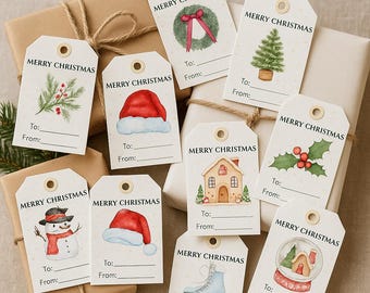 Aquarel kerstcadeaukaartjes | Afdrukbare feestdagen (pdf)