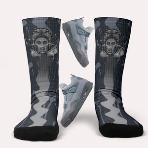 Jordan 4 Wet Cement Socks -Version 2- Matching Custom Socks