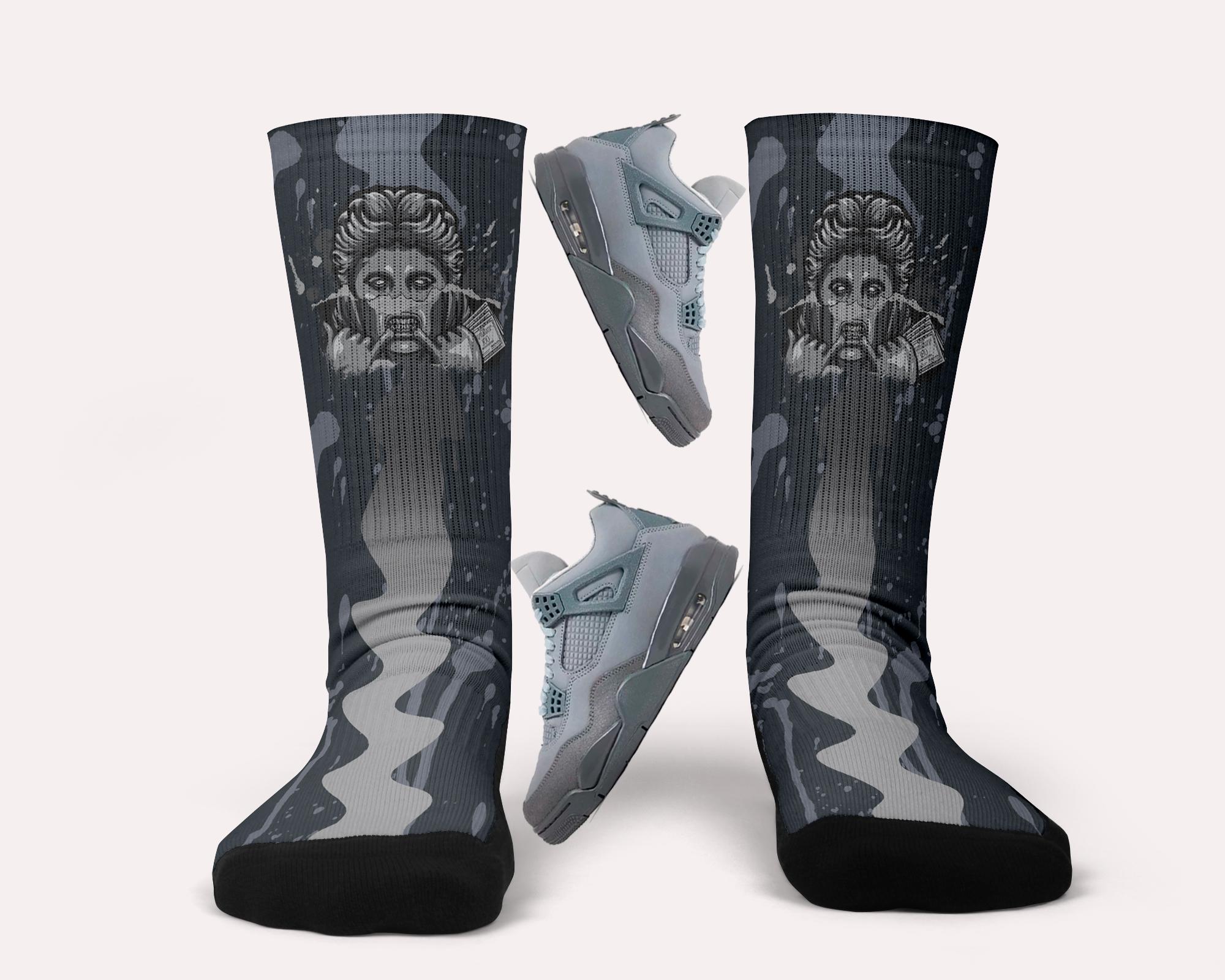Jordan 4 Wet Cement Socks -Version 2- Matching Custom Socks