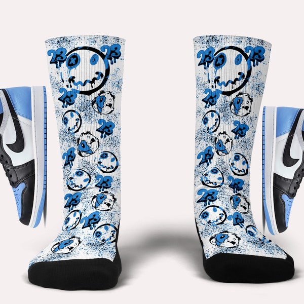 Jordan 1 UNC Toe Socks- Smiley-Matching Custom Socks
