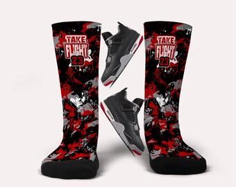 Jordan 4 Bred Reimagined Socks - Matching Custom Socks-Take Flight