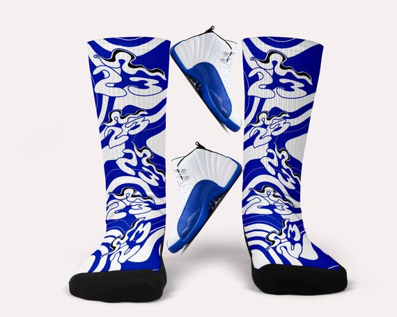 Jordan 12s Blueberry/game Royal Socks Matching Custom Socks