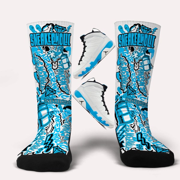 Jordan 9 Powder Blue -Matching Custom Socks-v2