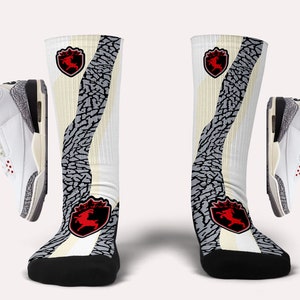 Jordan 3 White Cement Reimagined 3 Socks- Matching Custom Socks