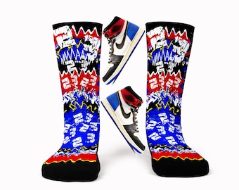 Jordan 1 Fragment X Union Varsity Red/Sport Royal-Matching Custom Socks